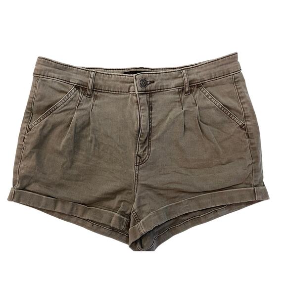 Express Pleated Mom Shorts High Waisted Stretch Green Pockets SZ 10 EUC - Picture 1 of 6